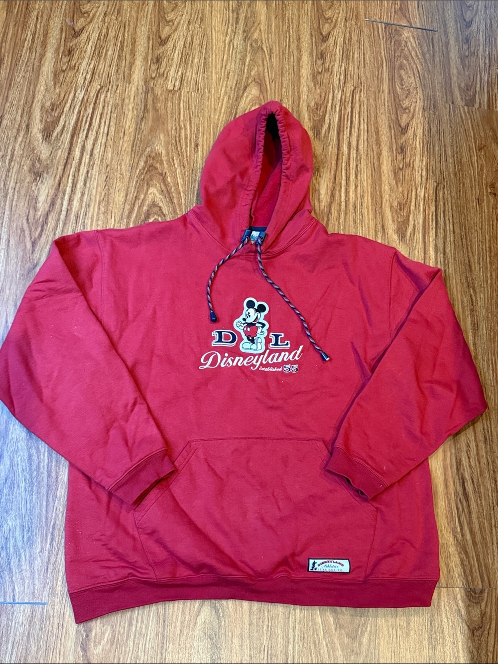 Vintage Walt Disney World Hoodie Red, Mickey Mouse Embroidered, Size Large